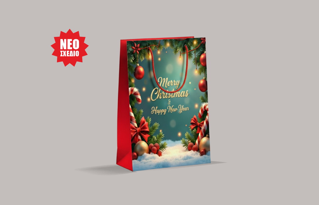 Χάρτινες τσάντες κορδόνι ανώνυμες χριστουγεννιάτικες 18Χ25+8