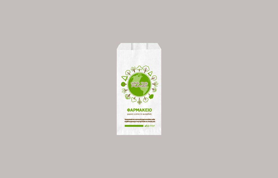 Χαρτοσακούλες λευκές κράφτ ανώνυμες SAVE THE PLANET 10X21+8