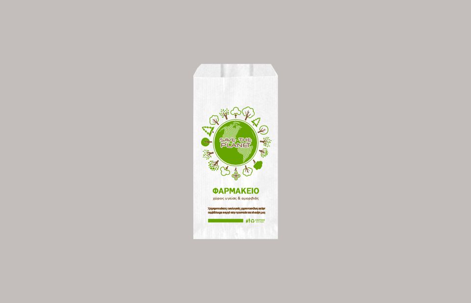 Χαρτοσακούλες λευκές κράφτ ανώνυμες SAVE THE PLANET 12X26+8