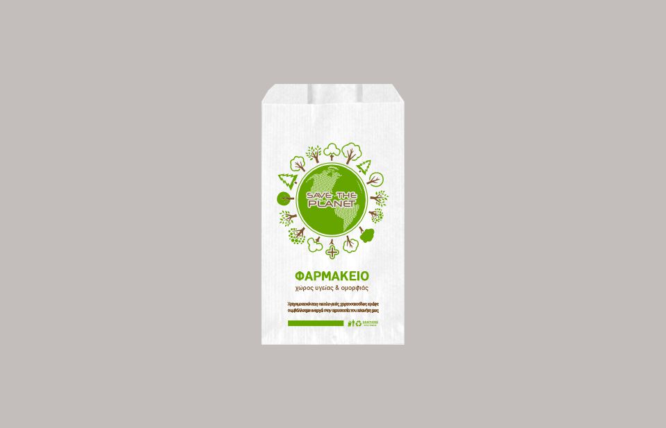 Χαρτοσακούλες λευκές κράφτ ανώνυμες SAVE THE PLANET 15X27+8